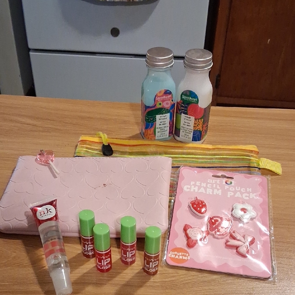 NK Kids Pink Bath & Body Set with Lip Gloss and Pencil Pouch